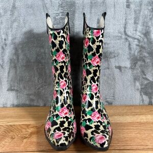 Nomad Leopard & Pink Rose Pattern Rain Boots